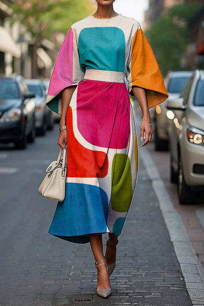 Kennedy - Stylish Batwing Sleeve Long Dress