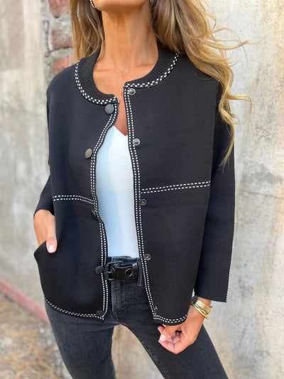 Women’s Sweater Jacket  – Relaxed Fit – Button Front – Long Sleeve – Pockets