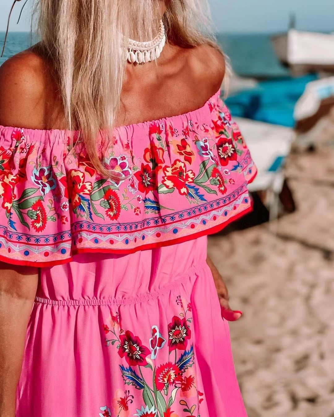 Layla - Printed Lace-Up Waist Long Dress