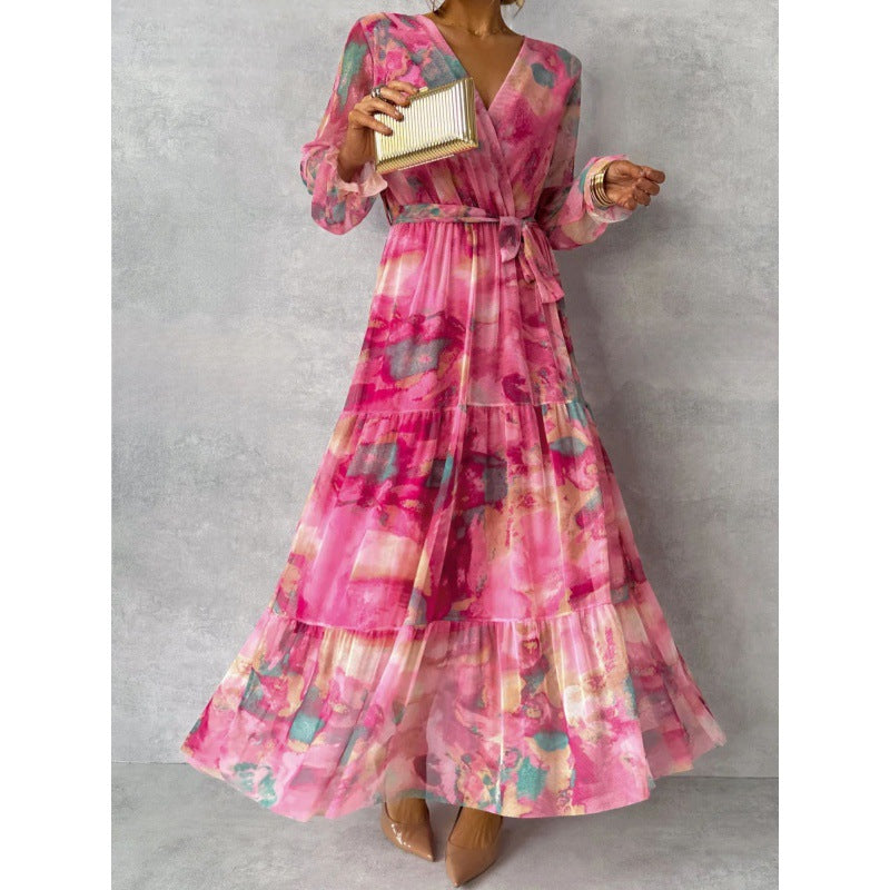 Jillian - Pleated V-Neck Boho Maxi Dress
