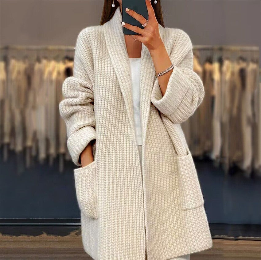 Women’s Cardigan – Oversized Fit – V-Neck – Ribbed – Long Sleeve – Pockets