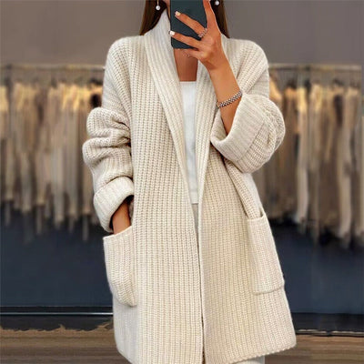 Women’s Cardigan – Oversized Fit – V-Neck – Ribbed – Long Sleeve – Pockets