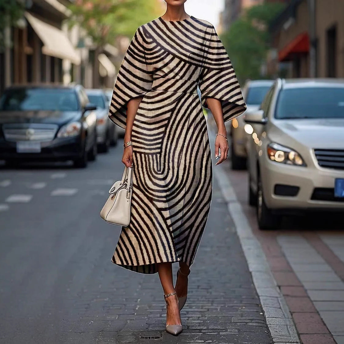 Kennedy - Stylish Batwing Sleeve Long Dress