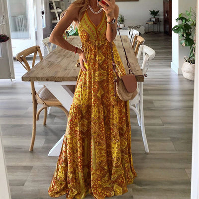 Emerson - Boho Spaghetti Strap V-Neck Maxi Dress