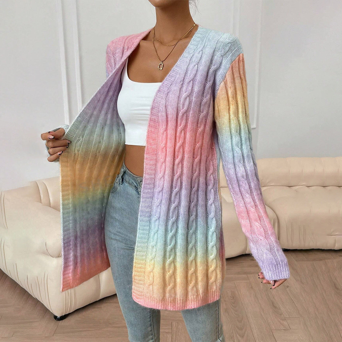 Women’s Cardigan – Oversized Fit – Cable Knit – Open Front – Casual Layer