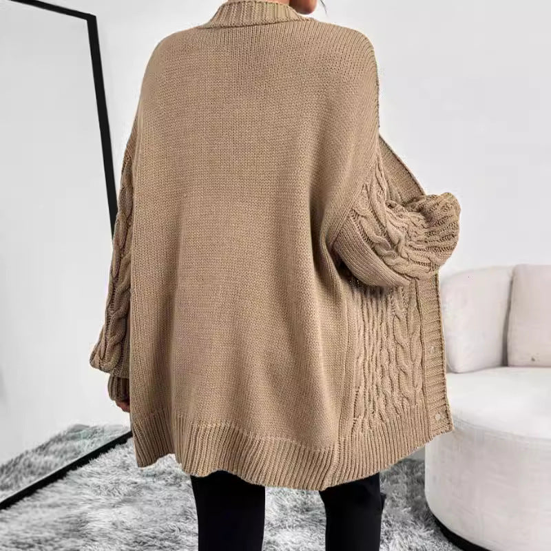 Women’s Knitted Cardigan – Oversized Fit – V-Neck – Button Front – Long Sleeve