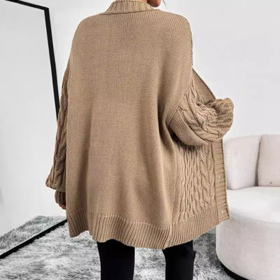 Women’s Knitted Cardigan – Oversized Fit – V-Neck – Button Front – Long Sleeve