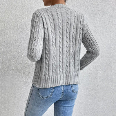 Women’s Knit Cardigan – Cable Knit – Relaxed Fit – Button Front – Ribbed Trim
