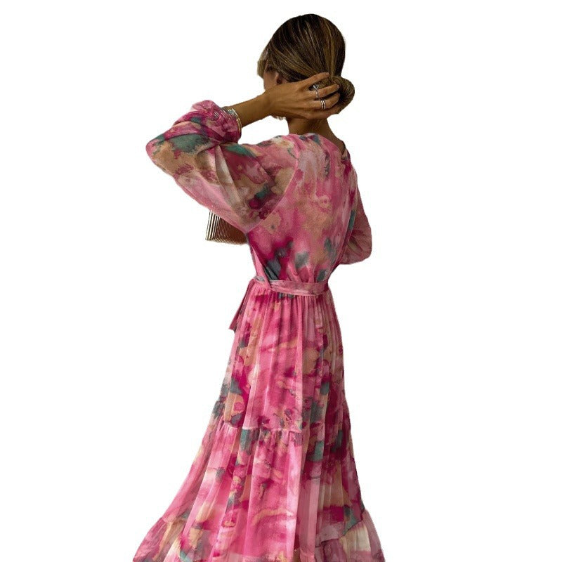 Jillian - Pleated V-Neck Boho Maxi Dress