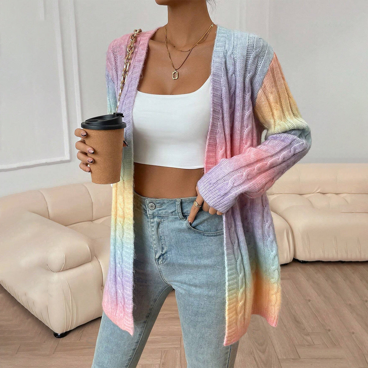 Women’s Cardigan – Oversized Fit – Cable Knit – Open Front – Casual Layer