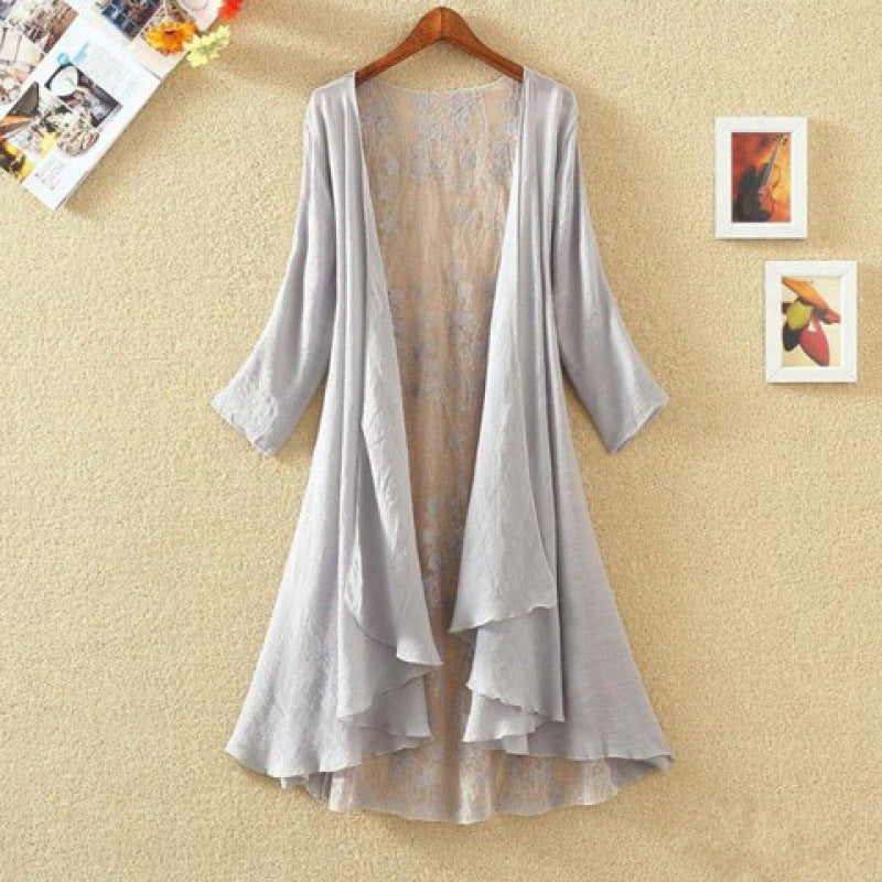 Women’s Mid-Length Cardigan – Lace Back – Open Front – Loose Fit