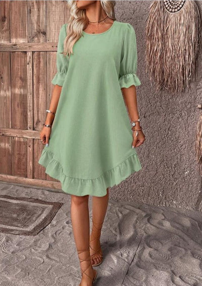Elena - Retro Charm Half Sleeve Midi Dress