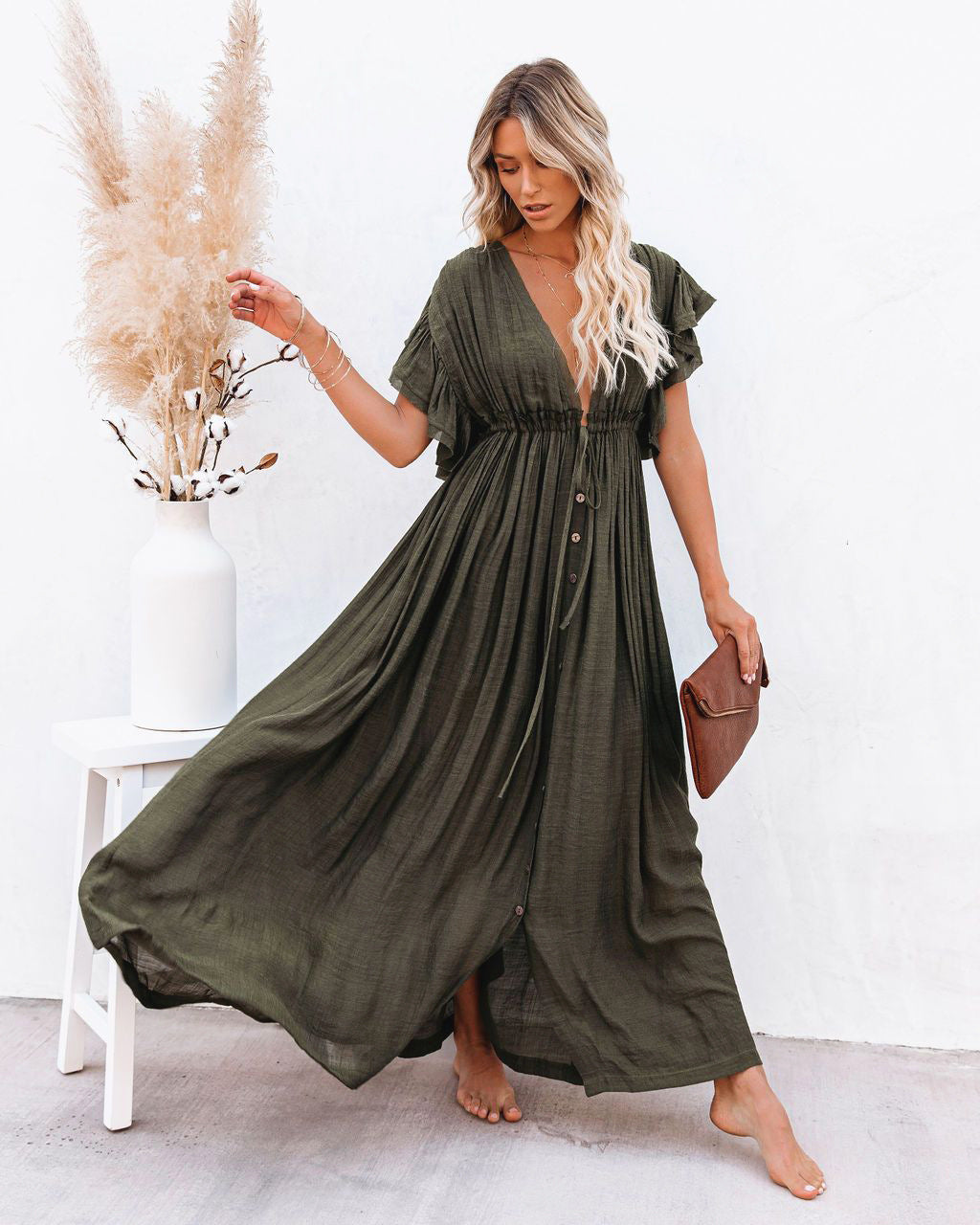 Audrey - Boho V-Neck Kimono Beach Cover-Up Dress