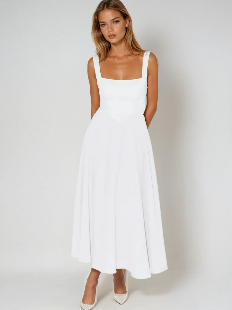Winter - Elegant Solid Sleeveless A-Line Midi Dress