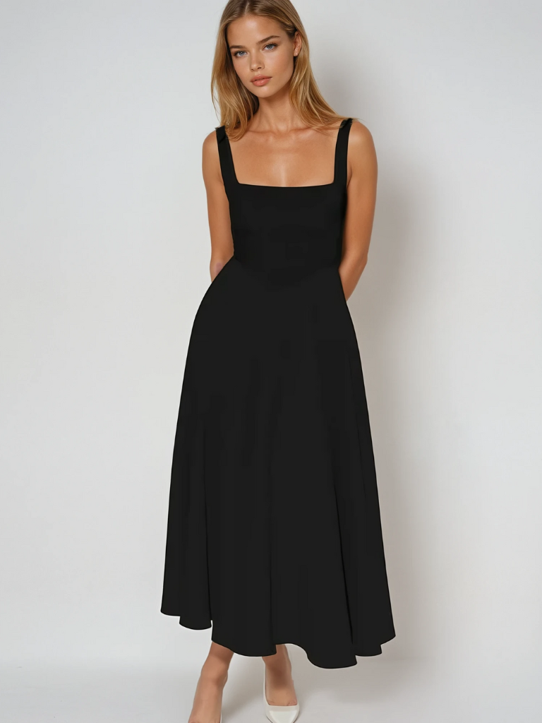 Winter - Elegant Solid Sleeveless A-Line Midi Dress
