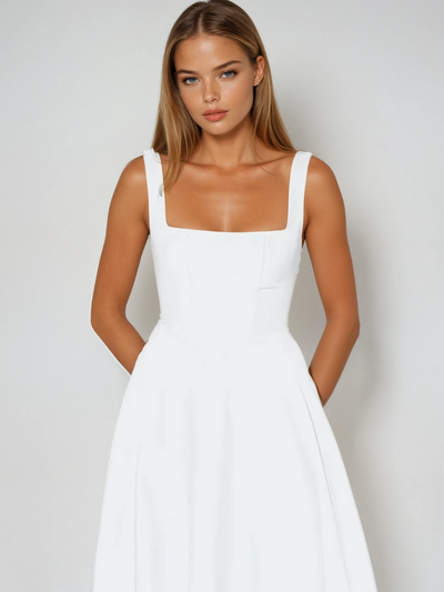 Winter - Elegant Solid Sleeveless A-Line Midi Dress