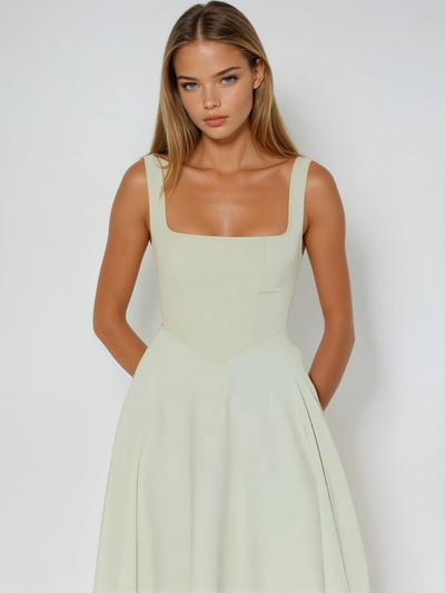 Winter - Elegant Solid Sleeveless A-Line Midi Dress