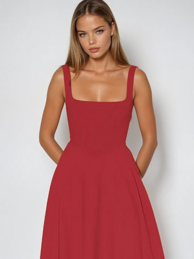 Winter - Elegant Solid Sleeveless A-Line Midi Dress