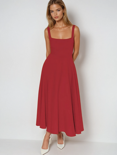 Winter - Elegant Solid Sleeveless A-Line Midi Dress