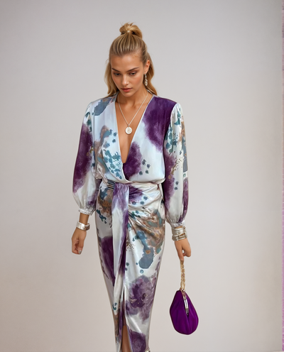 Megan - Elegant V-Neck Long Sleeve Split Maxi Dress