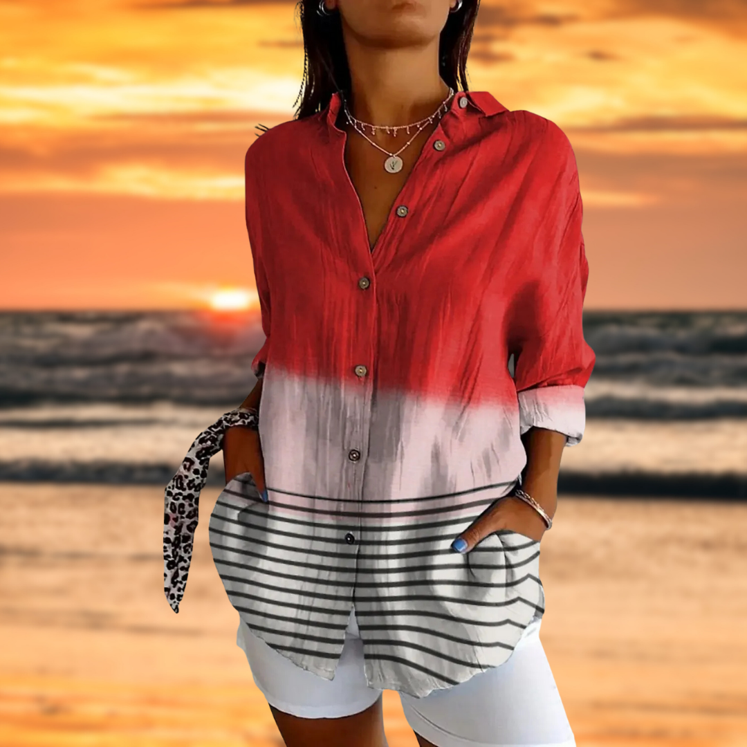 JOLENE - COLOR GRADIENT BLOUSE WITH STRIPED HEM