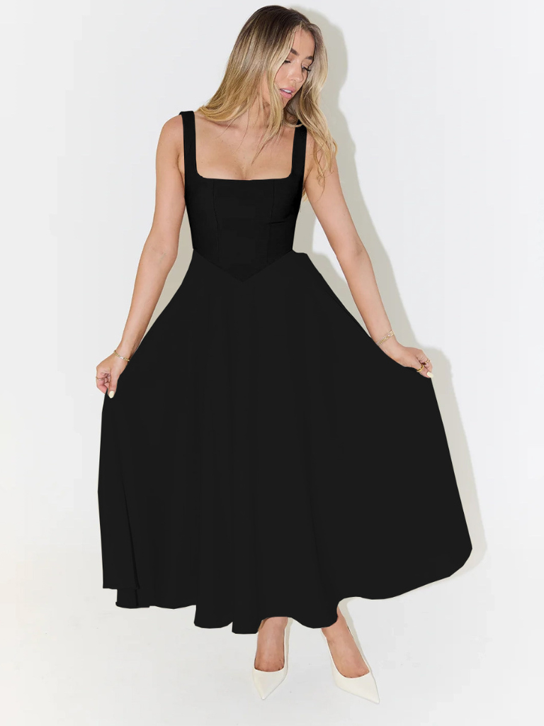 Winter - Elegant Solid Sleeveless A-Line Midi Dress