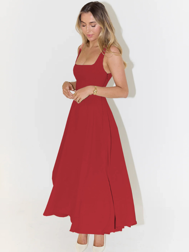 Winter - Elegant Solid Sleeveless A-Line Midi Dress
