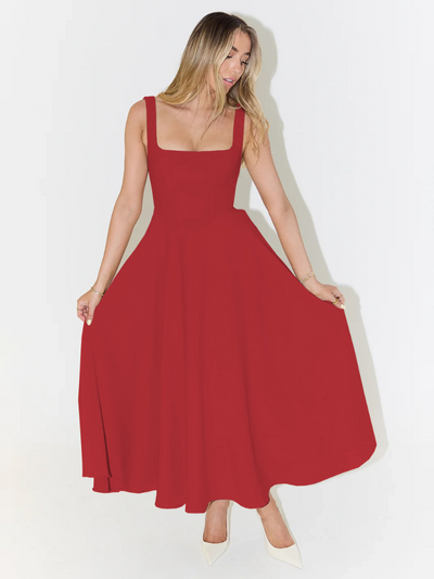 Winter - Elegant Solid Sleeveless A-Line Midi Dress