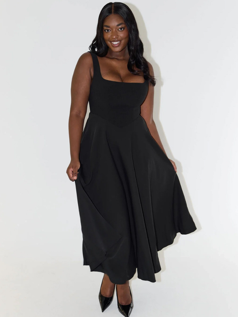 Winter - Elegant Solid Sleeveless A-Line Midi Dress