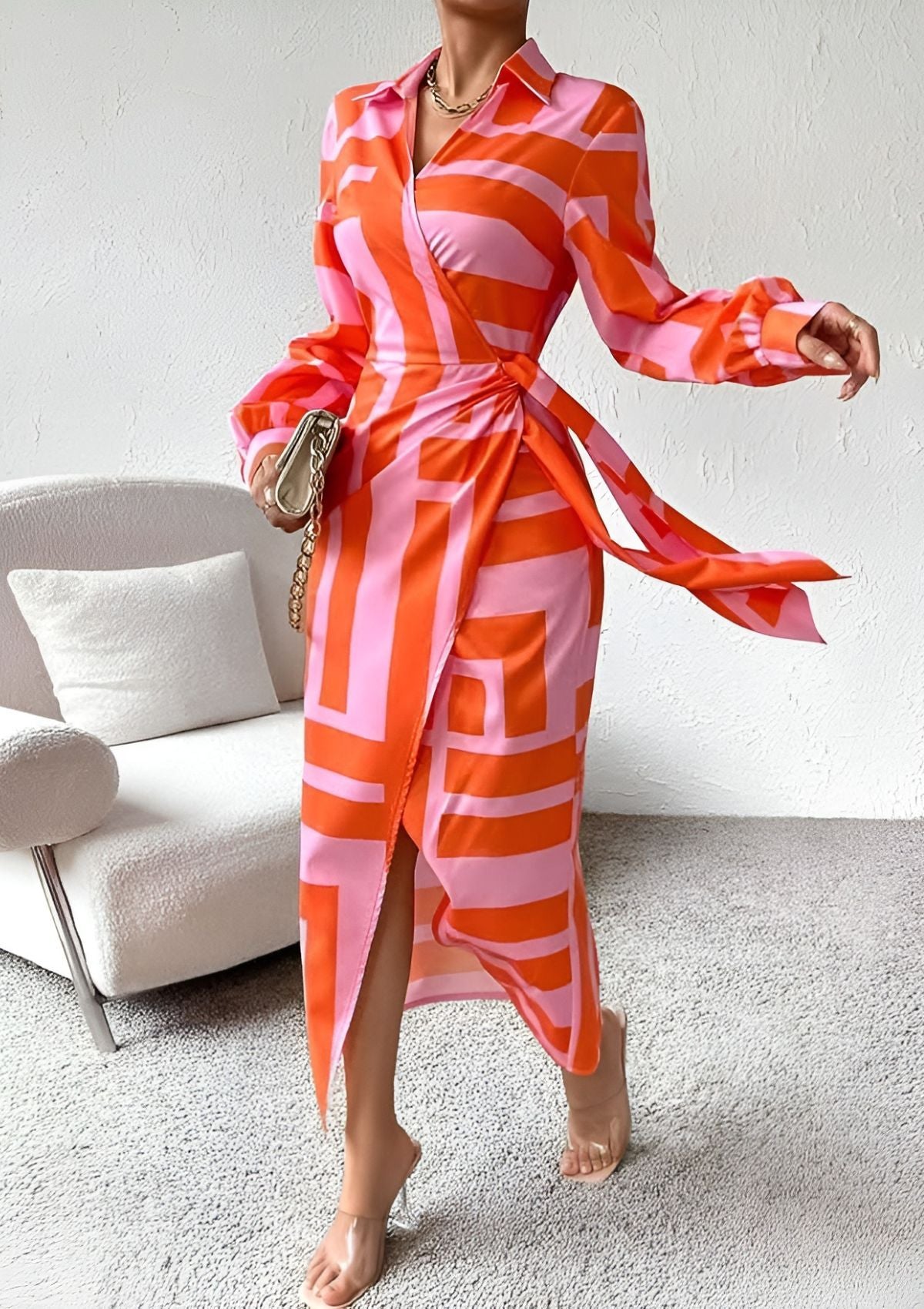 Abigail – Printed Waist-Cinching Shirt Dress