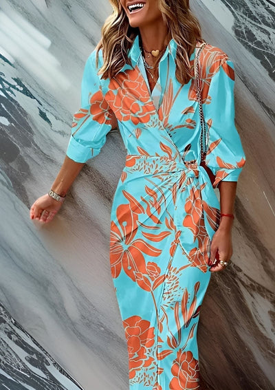 Abigail – Printed Waist-Cinching Shirt Dress