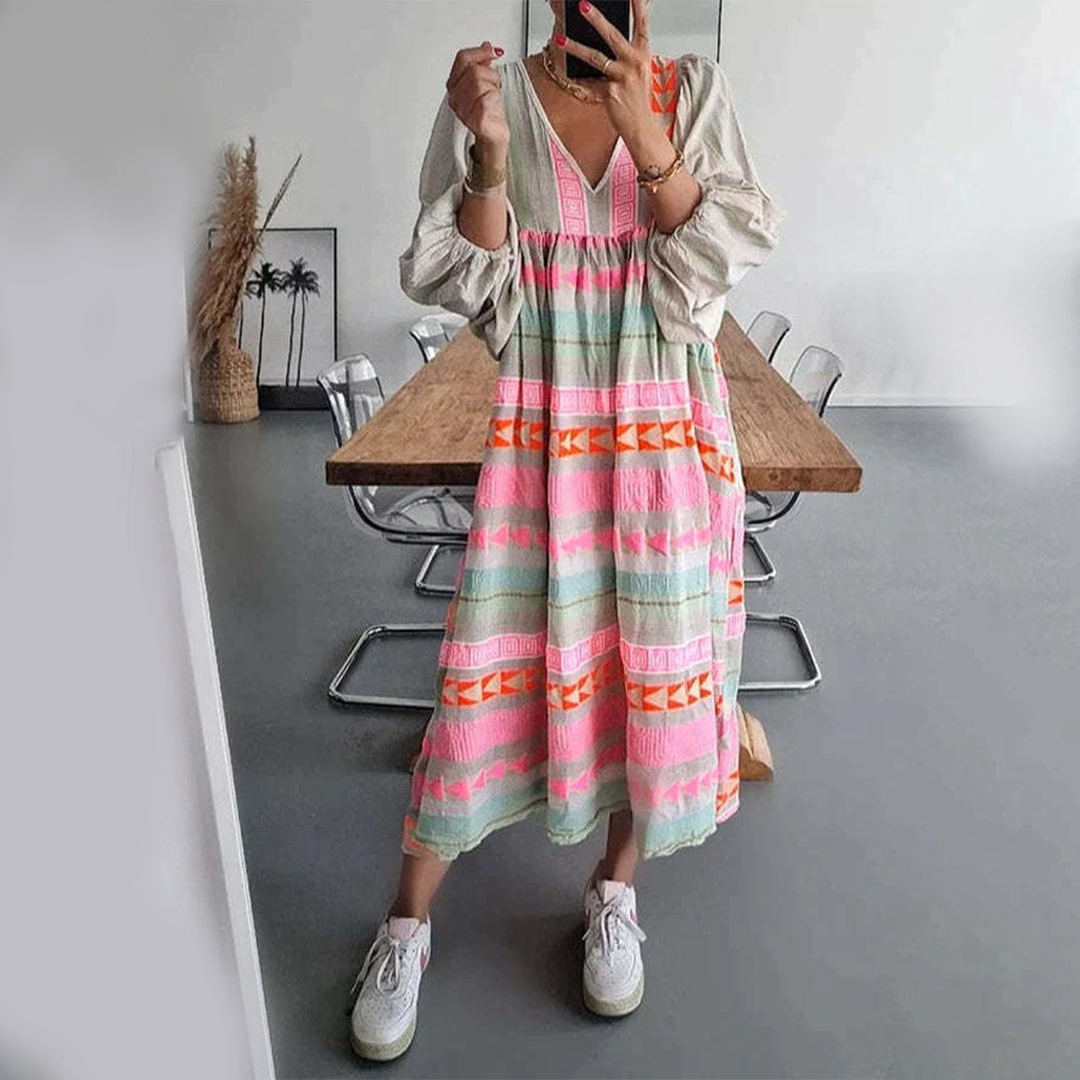 Tessa - Vintage V-Neck Puff Sleeve Long Sundress