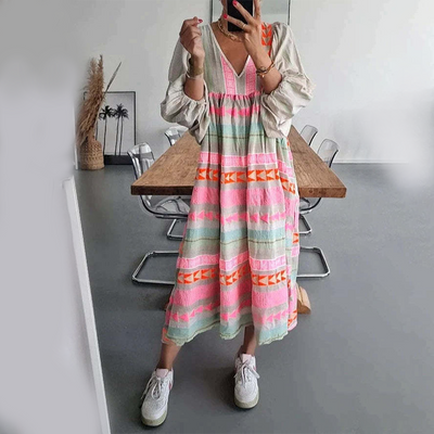 Tessa - Vintage V-Neck Puff Sleeve Long Sundress