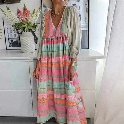 Tessa - Vintage V-Neck Puff Sleeve Long Sundress