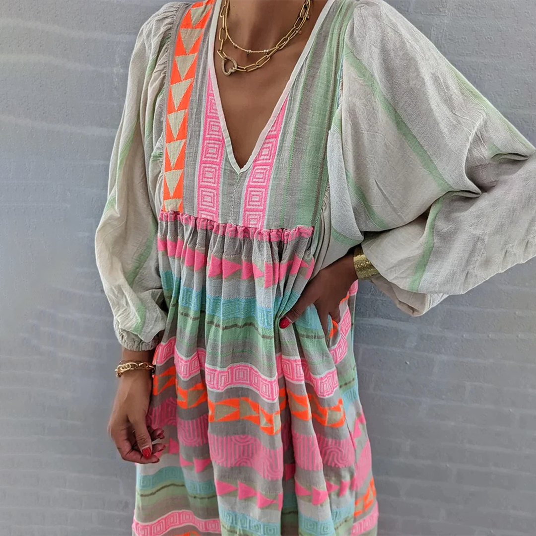 Tessa - Vintage V-Neck Puff Sleeve Long Sundress