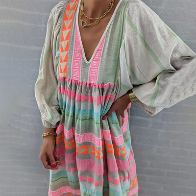 Tessa - Vintage V-Neck Puff Sleeve Long Sundress