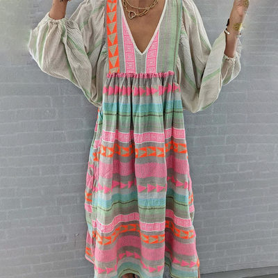 Tessa - Vintage V-Neck Puff Sleeve Long Sundress