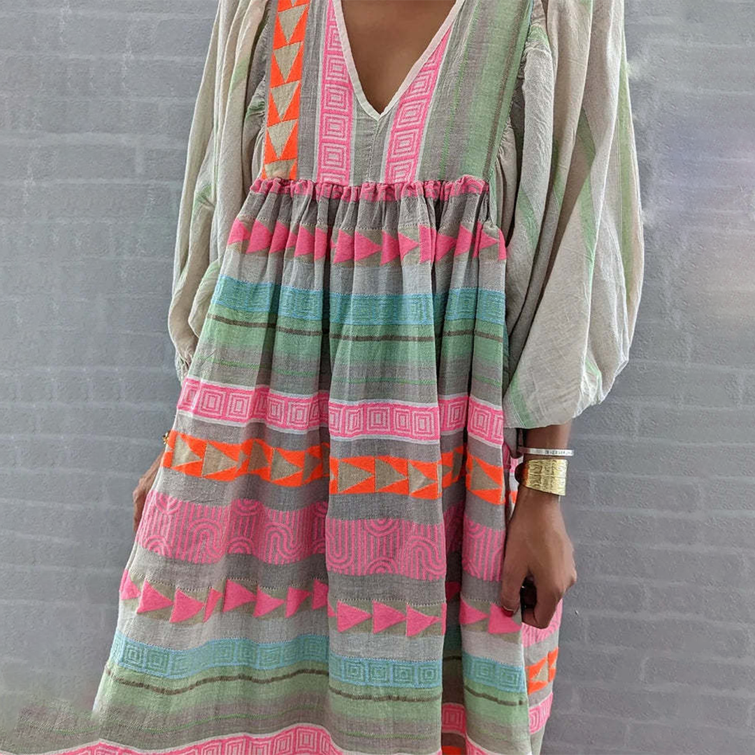 Tessa - Vintage V-Neck Puff Sleeve Long Sundress