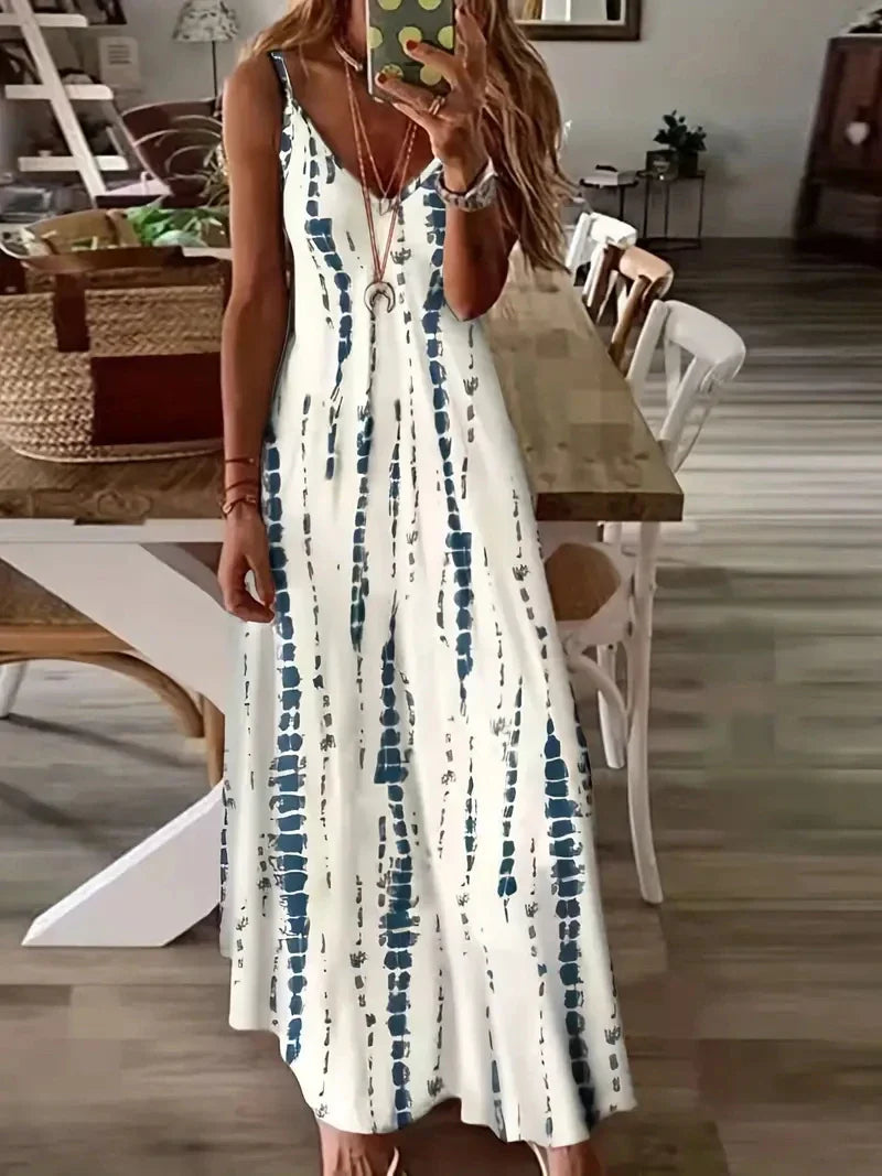 Olivia - Women's V-Neck Tie-Dye Maxi Dress