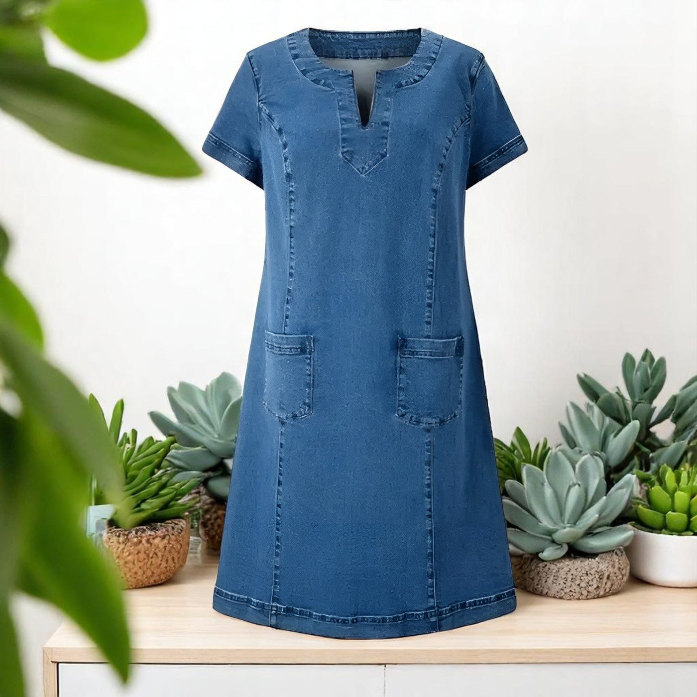 Delaney - Women’s Short Sleeves Soft Denim Dress