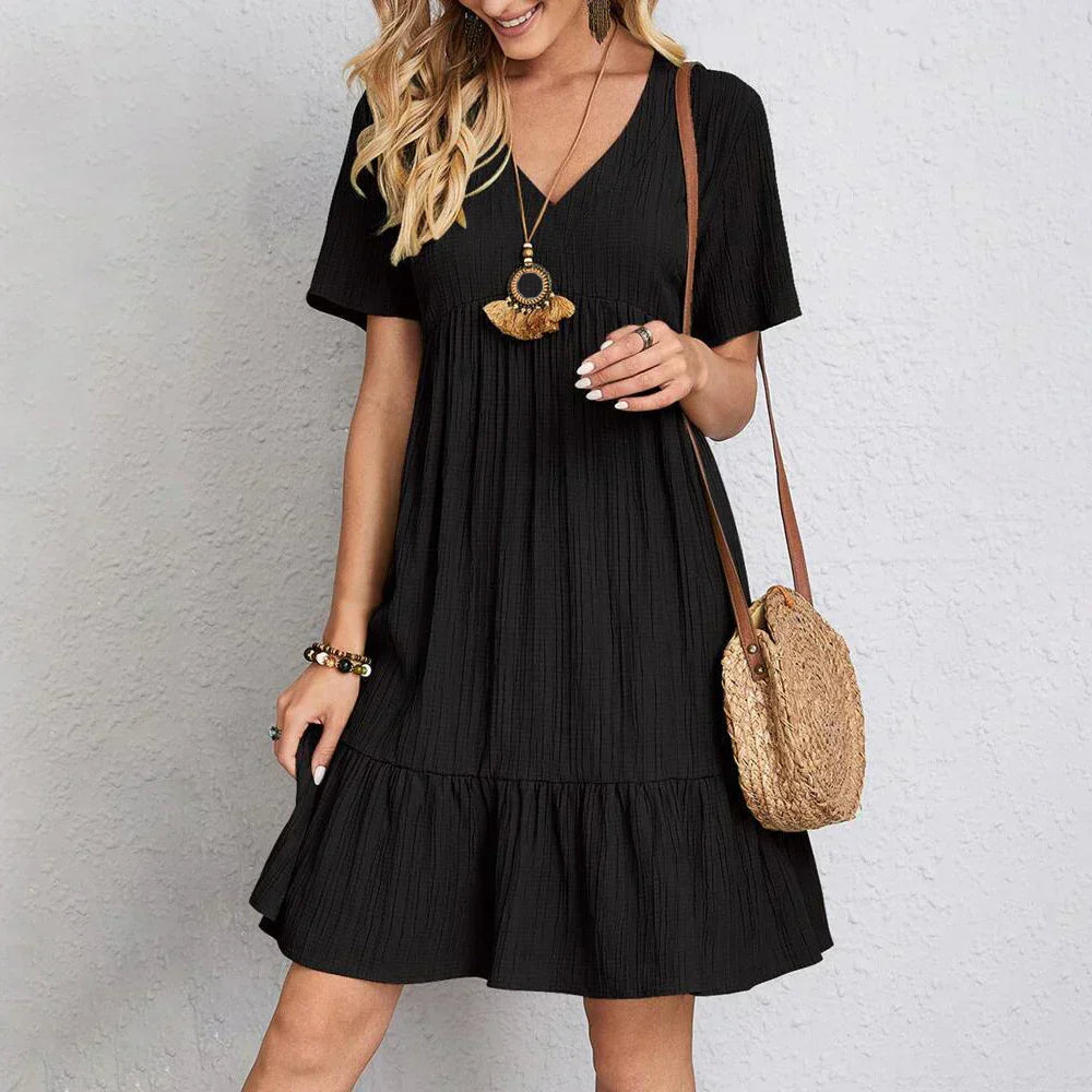 Clarissa - Trendy Boho Ruffle Hem Mini Dress