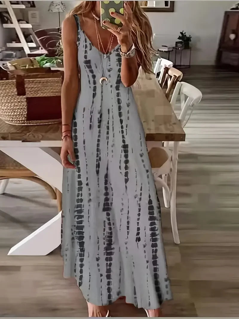 Olivia - Women's V-Neck Tie-Dye Maxi Dress