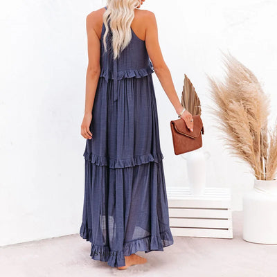 Avery - Elegant Halter Neck Ruffle Trim Dress