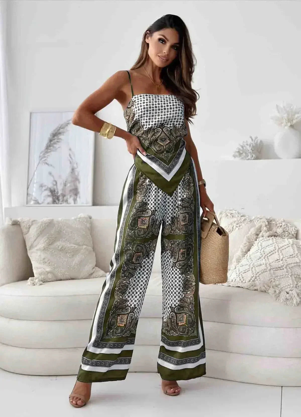 Nara - Stylish Printed Lace-Up Vest & Pants Set