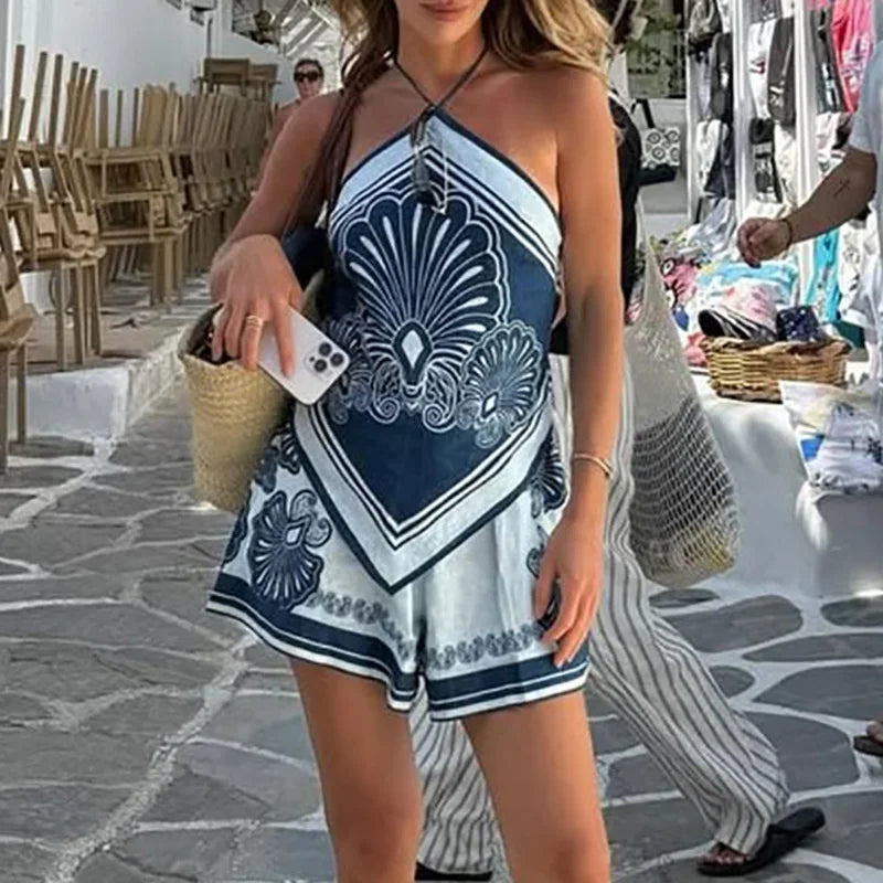 Madison - Summer Printed Backless Beach Suit