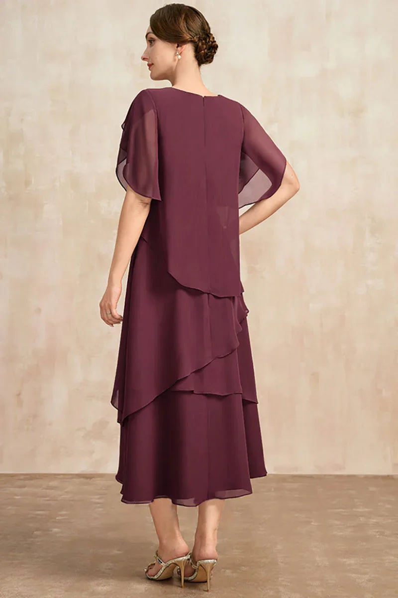 Wren - Flowy Short Sleeve Irregular Layered Long Dress