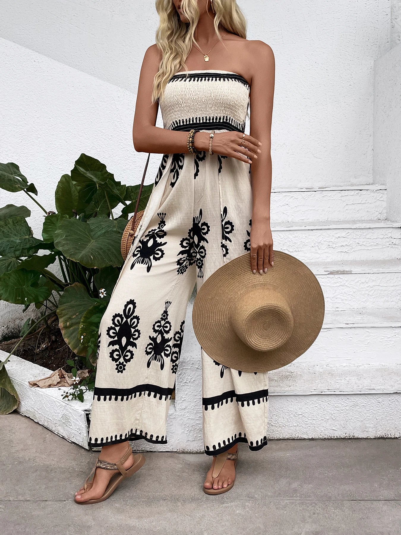 Kelly - Ethnic-Style Printed Strapless Jumpsuit