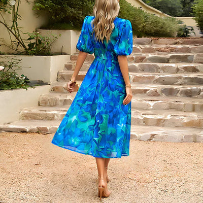 Cassidy - Vintage Glam Lantern Sleeve Midi Dress
