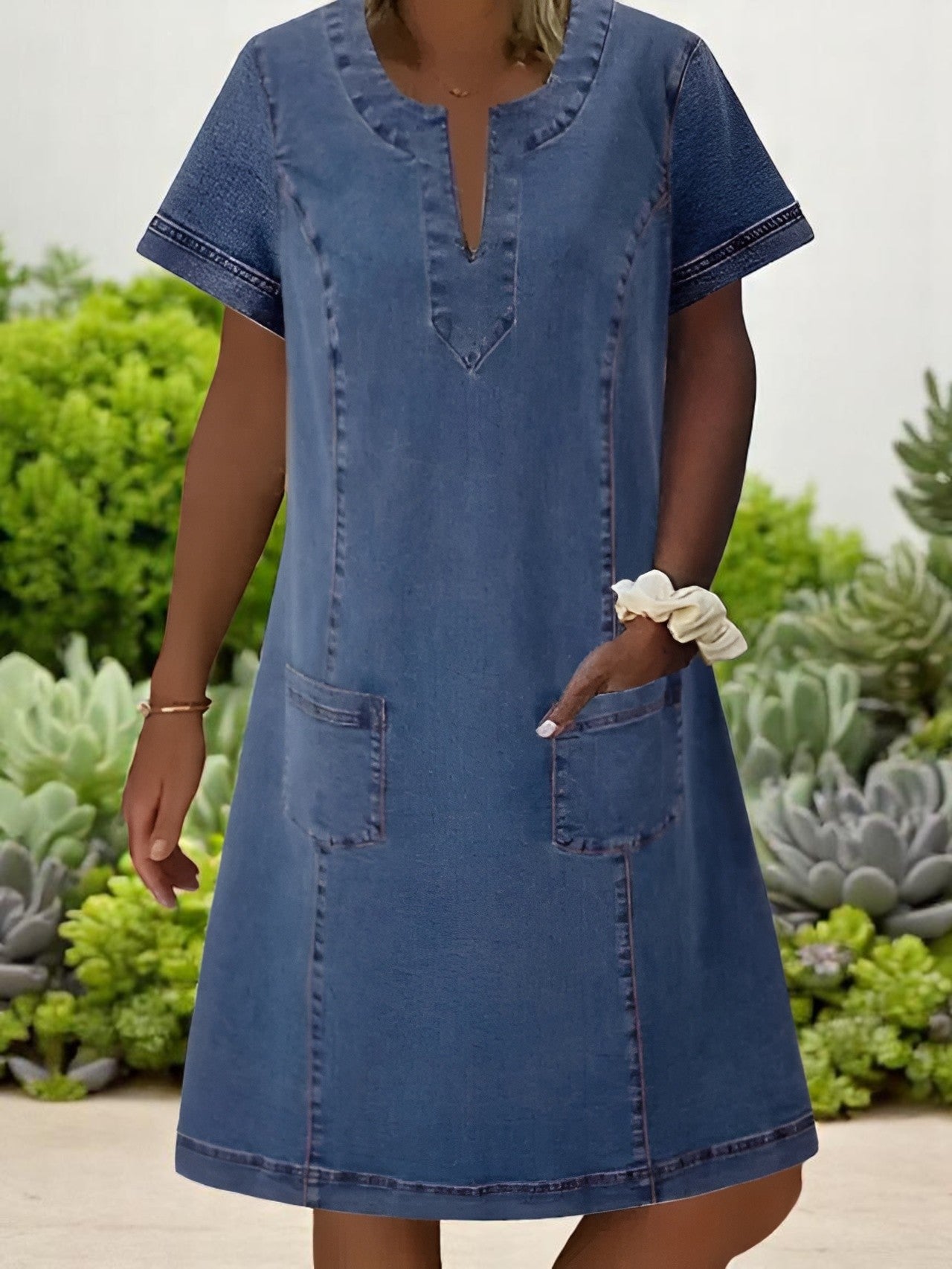 Delaney - Women’s Short Sleeves Soft Denim Dress