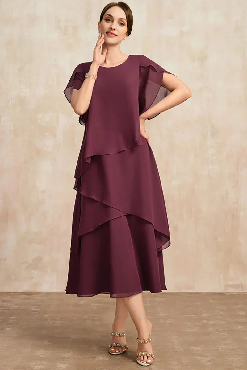 Wren - Flowy Short Sleeve Irregular Layered Long Dress